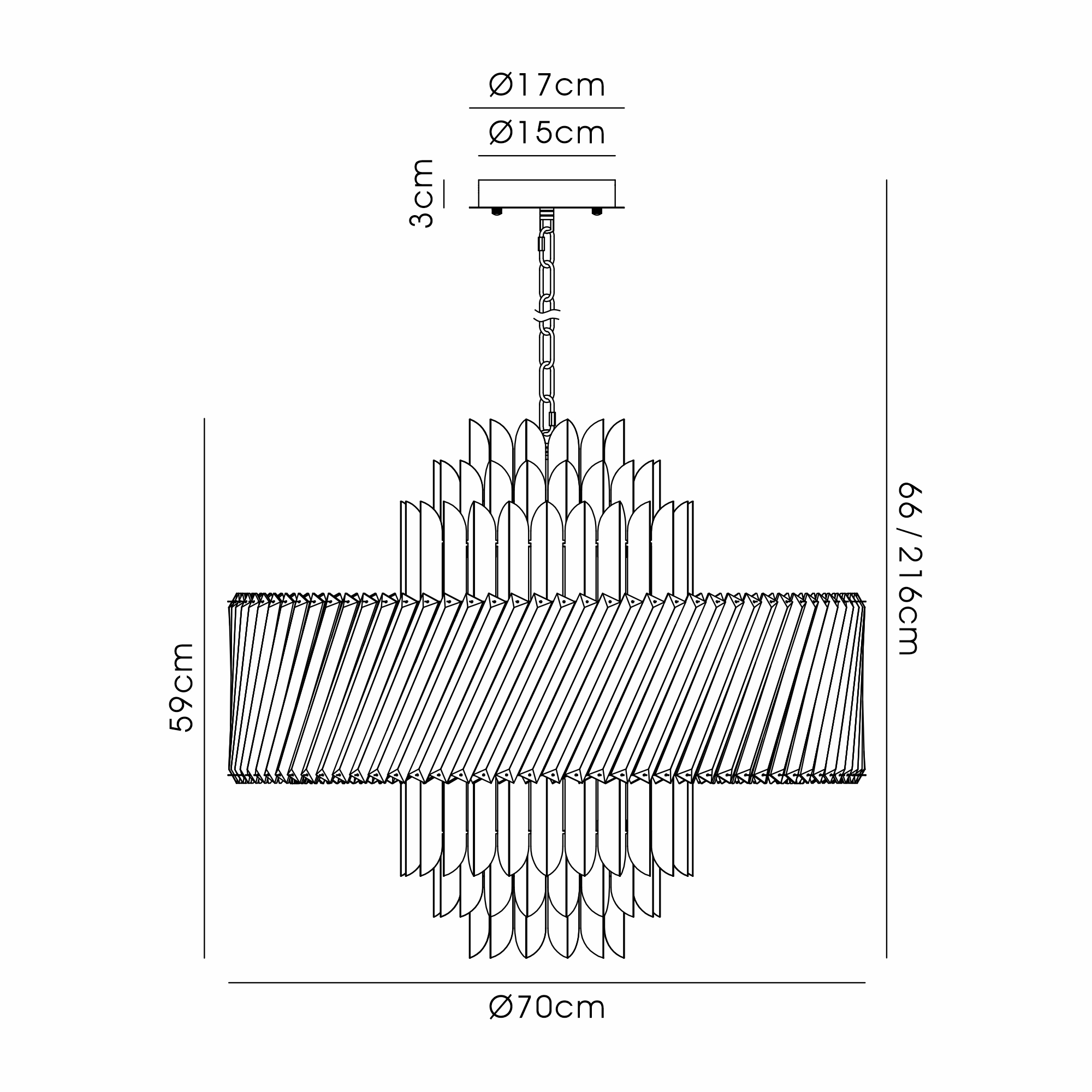 IL32941SN  Lola 70cm Pendant, 13 x E14, Satin Nickel/Clear